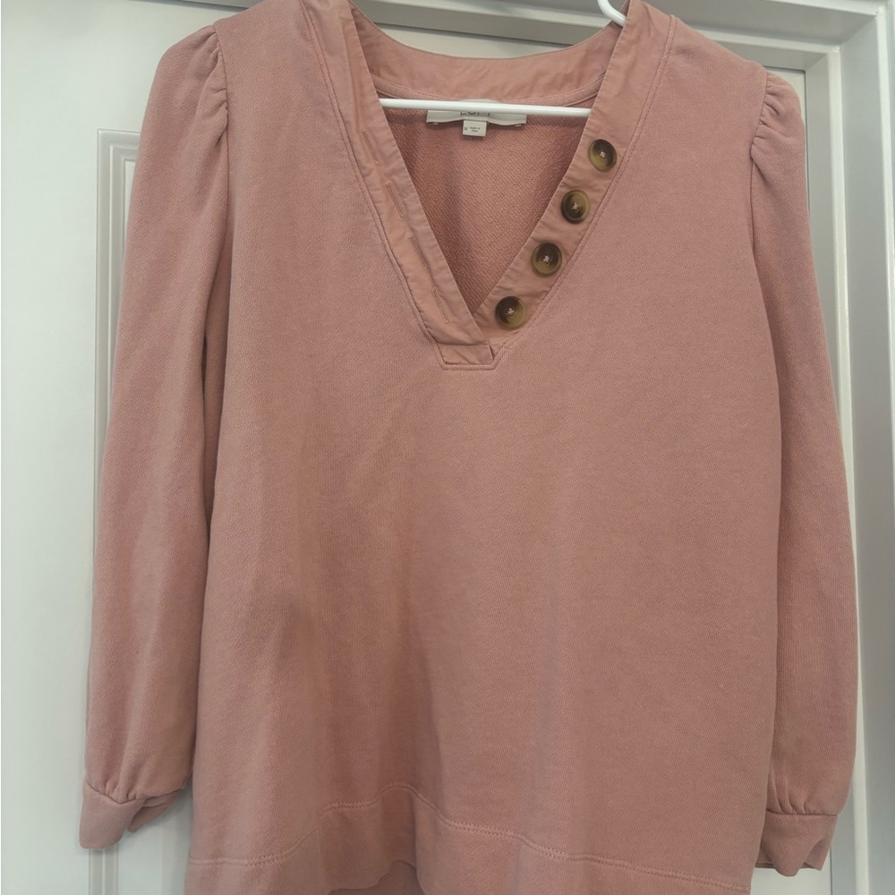 LOFT Blush V-Neck Blouse with Button Accents